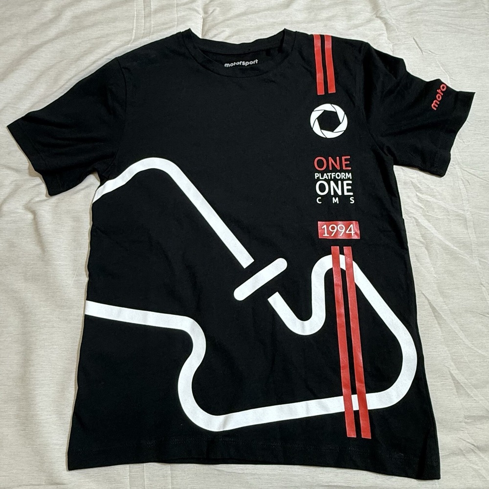 Motorsport Mens XS Black Racing Track Graphic T-Shirt 1994 Cotton